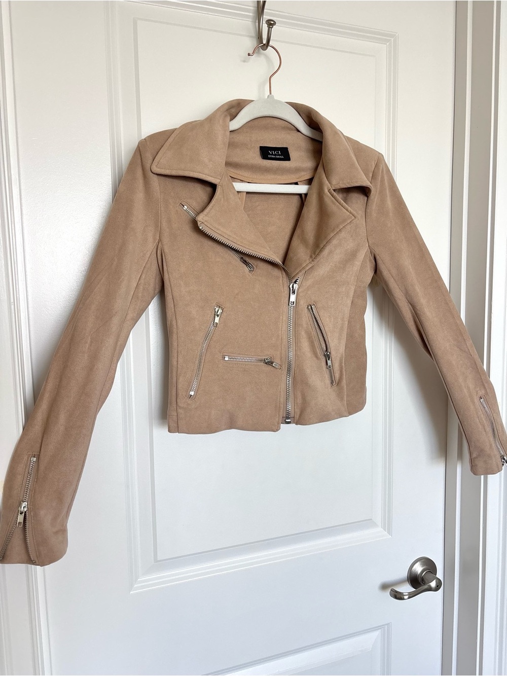 VICI Faux Suede Moto Jacket Tan XS Biker Asymmetrical Zip Boho Western